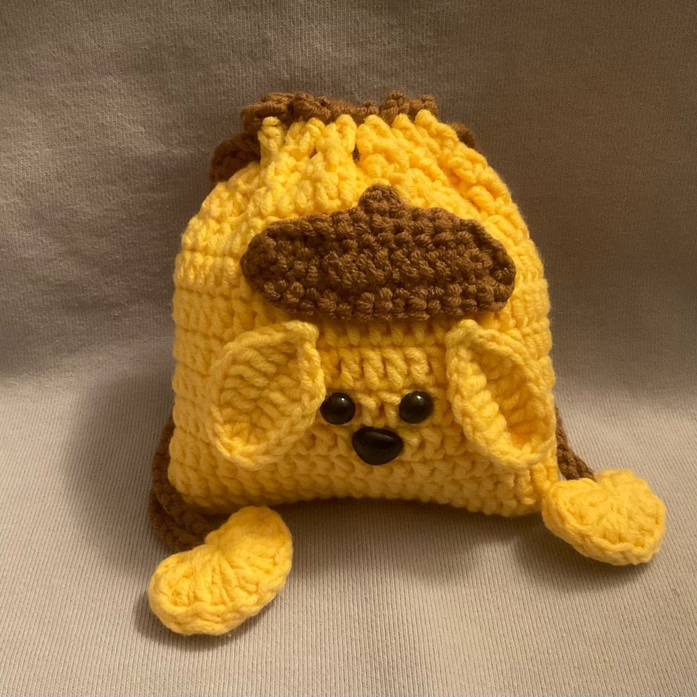 Handmade Crochet drawstring bag pompom purin inspired